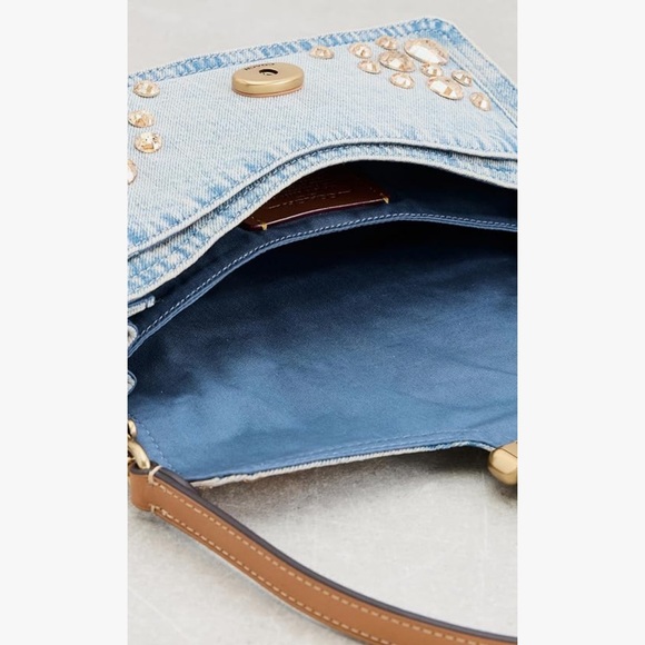 New Coach Tabby 26 Denim Shoulder Bag with Gold Accents - Picture 5 of 6